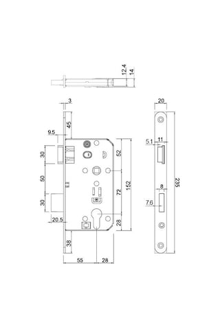 Hafele Gömme Kilit Barelli Tipi 55/18mm. Sağ Yönlü Mat Siyah Renk