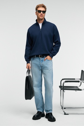 Grimelange BAXTER Erkek Dik Yakalı Fermuarlı Relaxed Lacivert Sweatshirt