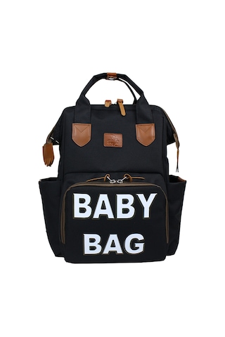 Stylo Monaco Baby Bag Anne Bebek Bakım Sırt Çantası-Beyaz Baskı Siyah