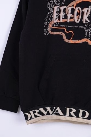 Erkek Çocuk Kapüşonlu Kanguru Cepli Effort Baskılı Sweatshirt-13016-siyah