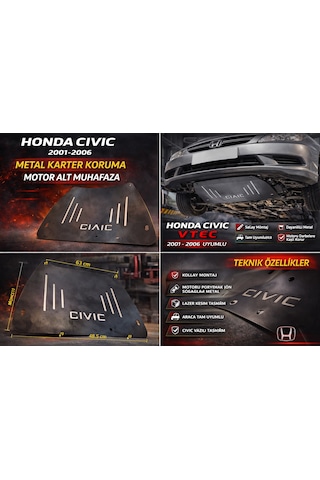 Honda Civic Vtec 2001-2006 Uyumlu Karter Koruma Motor Alt Muhafaza Sacı Cıvıc Yazılı 0
