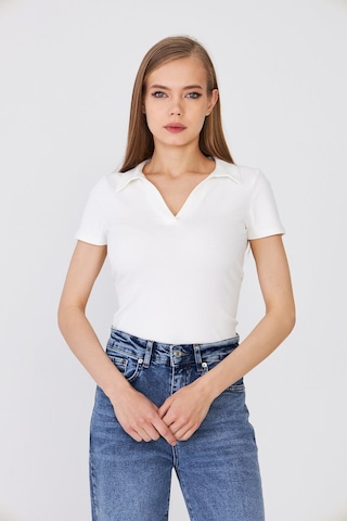 Hdm Kadın Ekru Polo Yaka Fitilli Günlük Bluz - H6038