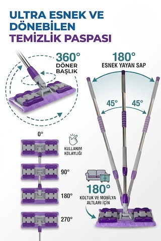 Mandallı Mop Full Temizlik Seti 2 Adet Mikrofiber Bezli Pratik Yer Temizleme Mopu