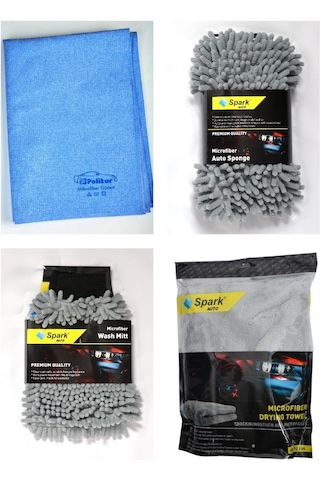 Polikur 3356 Güderi Bez & Spark 7040 Sünger & Spark 7050 Eldiven & Spark 2316 Peluş Bez 4'lü Set