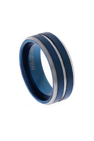 Erkek Mavi Renk Gümüş Detay Tungsten Yüzük Mavi