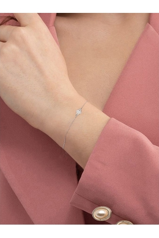 Brezza Lusso Jewelry Luck Serisi Swarovski Taşlı Minimal Yonca Kadın Gümüş Bileklik