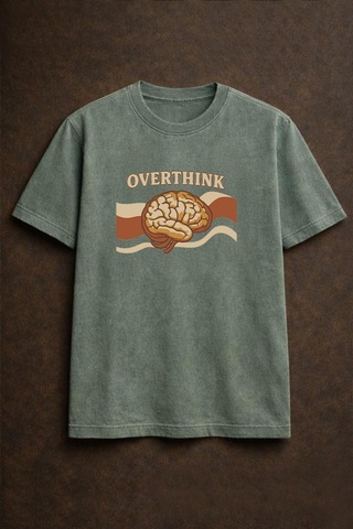 Technomonkey Yeşil Overthink Baskılı Pamuklu Unisex Tişört