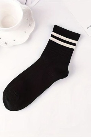 Trampler Unisex 5'li Kolej Çemberli Çorap Siyah Tenis Çorap Siyah - Beyaz