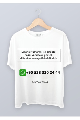 Sıfır Yaka Tişört Kişiye Özel Baskı Resim Baskılı T-shirt Beyaz