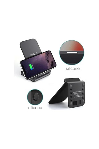 Fortunelane 15w Hızlı Şarj Çapraz Bobin Dikey-yatay Masaüstü Telefon Tutucu Kablosuz Şarj Cihazı Type-c Port Siyah