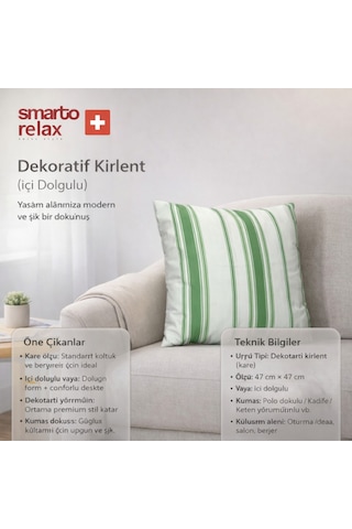 Smarto Relax Içi Dolgulu Kırlent 45x45 Cm Kare Salon & Berjer Kırlenti - Smr-kır-019 Beyaz - Yeşil