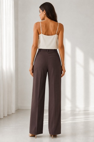 Bihan Store Pileli Klasik Kesim Palazzo Kadın Pantolon Y26-253-kahve