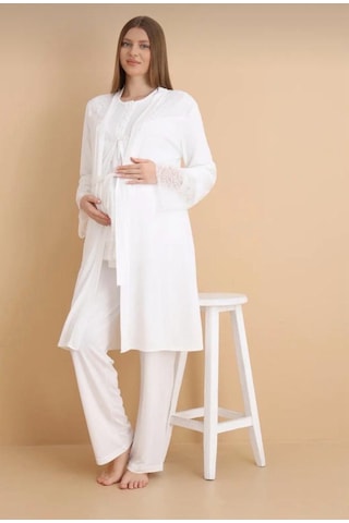 Nehir 4022 Hamile Lohusa 3'lü Pijama Sabahlık Takım