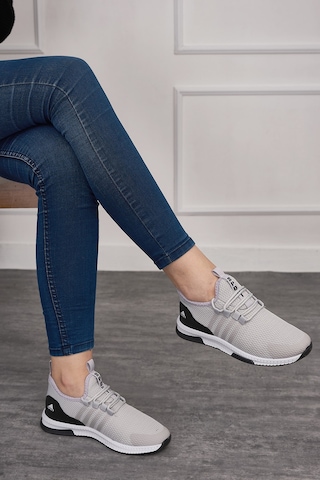 Günlük Unisex Sneaker Nefes Alabilen Triko Bağcıklı Hafif Yürüyüş Esnek Spor Ayakkabı 249 053 Buz - Siyah