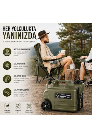 Madfox Galon Air Pe Tekerlekli Musluklu Su Bidonu 28 Litre Green Yeşil