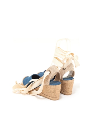 Star Tombis Gerçek Elişi Ipli Espadril Dolgu Topuk Keten Espadril Handmade Mavi