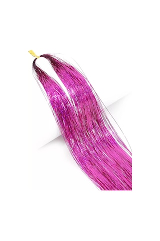 Caş Dekorasyon Koyu Pembe Renk Simli Yan Postiş Hair Tinsel Shiny Hair-50 Cm- 2 Adet Koyu Pembe