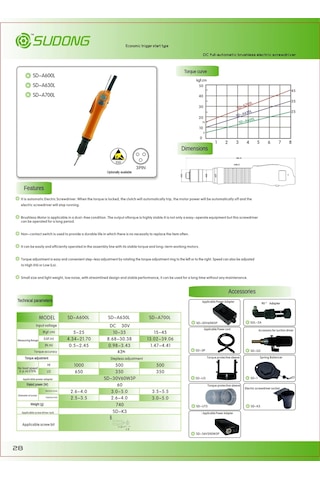 Sd-a700l-esd 1/4" Hex 1.47-4.41 Nm Elektrikli Torklu Tornavida