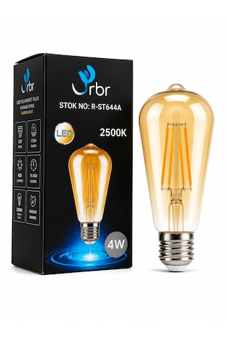 Rbr St64 Led Filament Ampul E27 4w 2500k Rustik Dekoratif Amber Cam