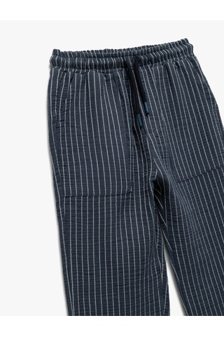 Koton Pamuklu Çizgili Beli Bağcıklı Pantolon Lacivert Çizgili 5skb40134tw Lacivert Çizgili Lacivert
