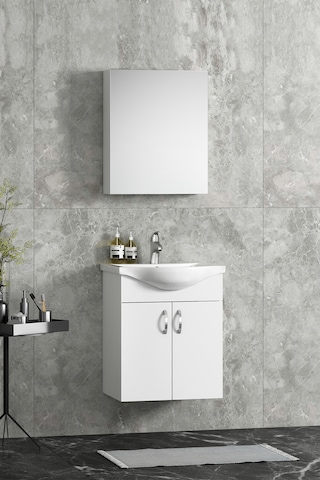 Yıldız Asma 50 Cm Beyaz Mdf Seramik Lavabolu Banyo Dolabı Takımı Beyaz