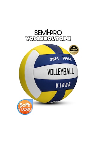 Semi-pro Voleybol Topu Lamineli Beton Zemin Softtouch İç-dış Mekana Uygun 8 Panel Sarı-mavi V1000 Açık Gri