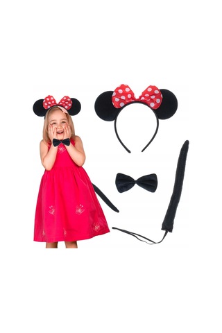 Veraura Lifestyle Minnie Mouse Kostüm Seti Taç Kuyruk Papyon Gösteri Seti Çok Renkli