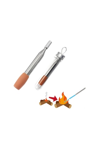 Lemestar 304 Paslanmaz Çelik Füme Borusu, Silikon Uçlu, 8 Bölümlü Katlanabilir, 50 Cm Uzunluk, Kamp, Mangal, Odun Çöpleri İçin Ateş Canlandırma Aracı Gümüş