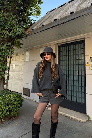 Laluvia Antrasit Fitilli Oversize Kazak - 26808 Antrasit
