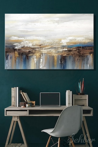 Yatay Kanvas Tablo Tekli Ev Kafe Ofis Gilded Earth Altın Varak Efekt Soyut Manzara Tablosu 2760