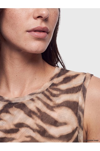 Lcw Vision Ekru Bisiklet Yaka Zebra Desenli Büzgülü Bluz