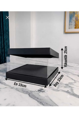 Asetat Gelin Damat Çeyiz Bohça Kutusu Siyah Şeffaf Katlanabilir Demonte Orta Boy 33 33 25cm 1adet