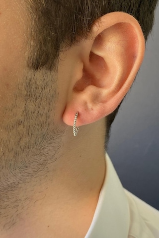 Zümrüt Sarraf 14 Ayar Beyaz Altın Burgulu Halka Erkek Küpe