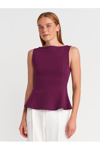 Dilvin 21001 Kayık Yaka Peplum Top-mor Mor