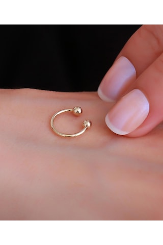 14 Ayar Altın Çift Toplu Halka Tragus Piercing Sarı Altın