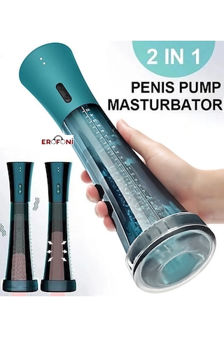 Erofoni Manyetik Usb Şarjlı 20 CM Otomatik Vakumlu 2 in 1 Kaliteli Çift Silikon Mastürbatörlü Penis Pompası