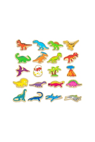 Ahşap Manyetik Dinazorlar Buzdolabı Mıknatısları 20 Parça