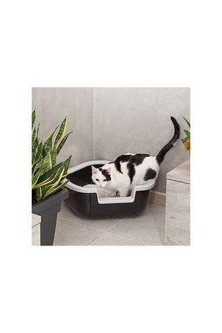 Köşe Tasarımlı Kedi Tuvaleti - Dayanıklı Plastik, 57.5 X 51.5 X 22 Cm Açık Bej