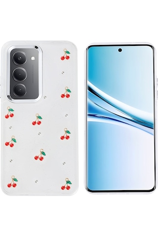 Nourthkiingdom Redmi 15 Kılıf Airbag Tasarımlı Simli Şeffaf Zore Kutup Kapak - Kiraz Kiraz