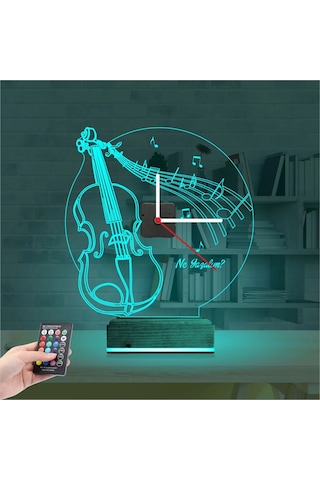 Luvivia Keman Müzik Nota V1 Kişiye Özel Saatli 3d Lamba - Masa Gece Lambası Şeffaf