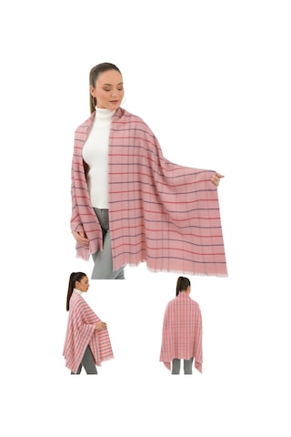 1 Adet Kadın Büyük Bedene Uygun Yumuşak Dokulu Kışlık Desenli Atkı Omuz Şalı Pembe - Kırmızı