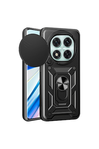 Xiaomi Poco X7 Kılıf Magnetik Standlı Kamera Korumalı Zore Sürgülü Vega Kapak Siyah