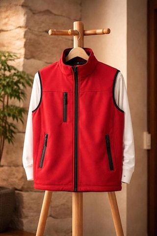 Vatan Tekstil Dik Yaka Slim Fit 3 Cepli Softshell Erkek Yelek Su İtici Kumaş Kırmızı