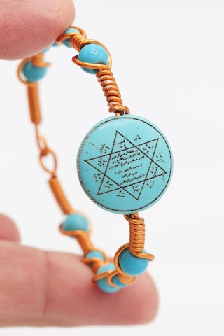 Midyat Nurtaş Gümüş Hz Süleyman Mührü Turkuaz-firuze Taşlı Doğal Taş Bayan Bileklik Turkuaz