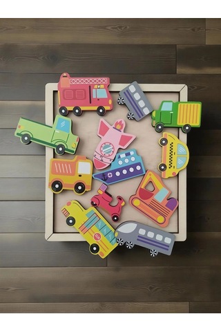 Araçlar Renkli Puzzle Ahşap Oyuncak