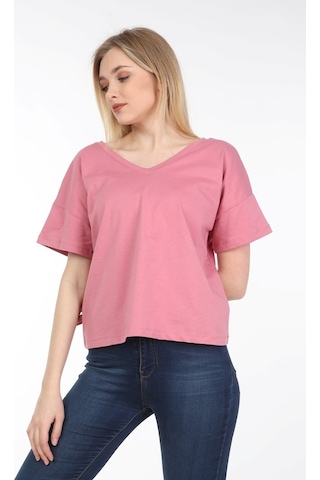 Neslice Kadın Oversize Çift Taraf V Yaka T-Shirt
