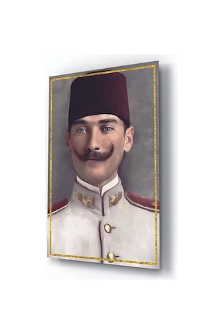 Mustafa Kemal Atatürk Askeri Öğrenciyken Gold Detaylı Cam Tablo