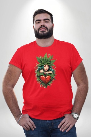 Angemiel Kalp Parmak Kız Yeşillik Mutluluk Kırmızı Büyük Beden Erkek Kadın Unisex Basic Ön Baskılı Tişört Kırmızı
