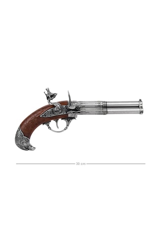 Denix Dekoratif Replika Revolving 3 Barrel Flintlock Pistol