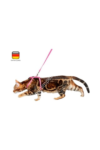 Kedi Gezdirme Tasması 120 CM Kayışlı Zebra Desenli Pembe